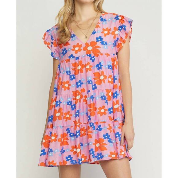 ENTRO Dresses & Skirts - NEW ENTRO floral tiered babydoll dress in pink